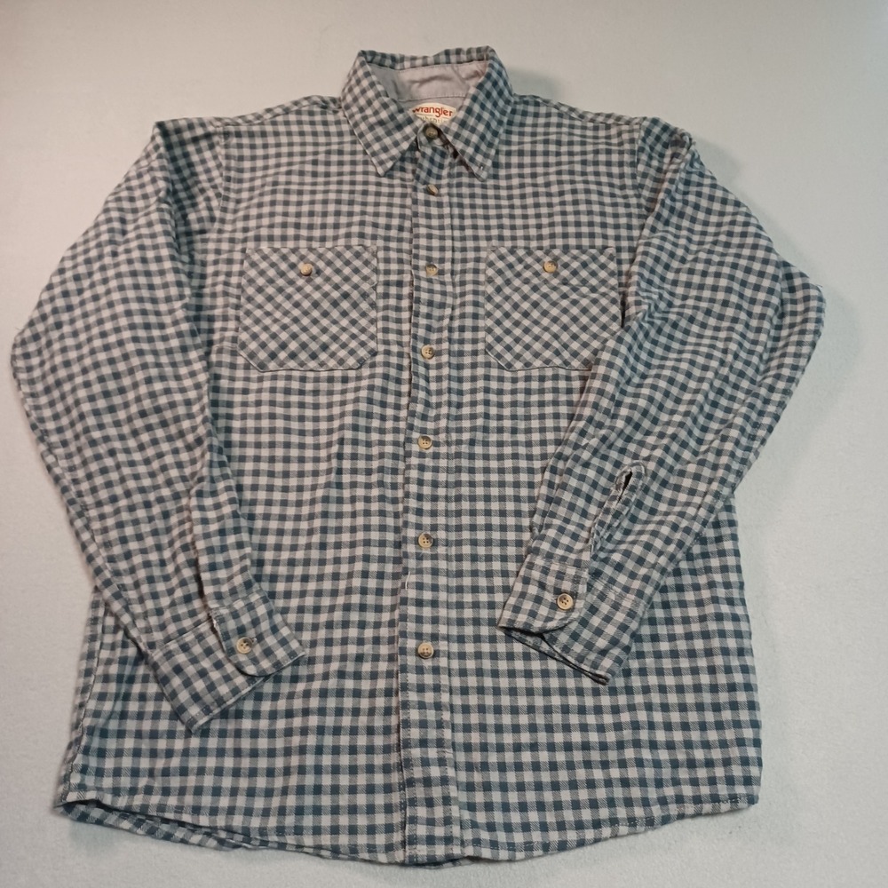Wrangler Authentics Mens Small Blue Grey Gingham Check Button Down Shirt ZHCPX7B
